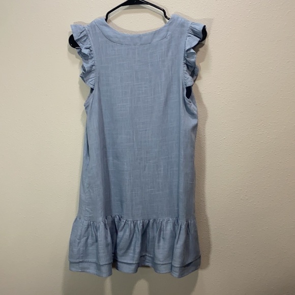 L’ ATISTE blue linen dress button front ruffle bottom - Picture 4 of 7